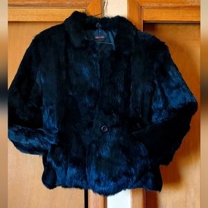 Black rabbit fur coat. Size Medium.
